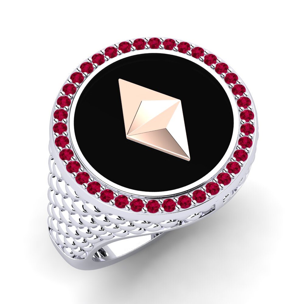 14ct White & Rose Gold Ruby Men's Ring Loroti