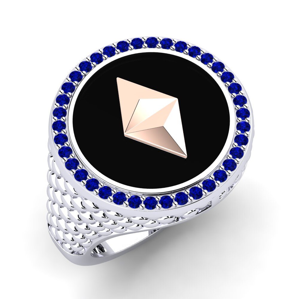 14ct White & Rose Gold Sapphire Men's Ring Loroti