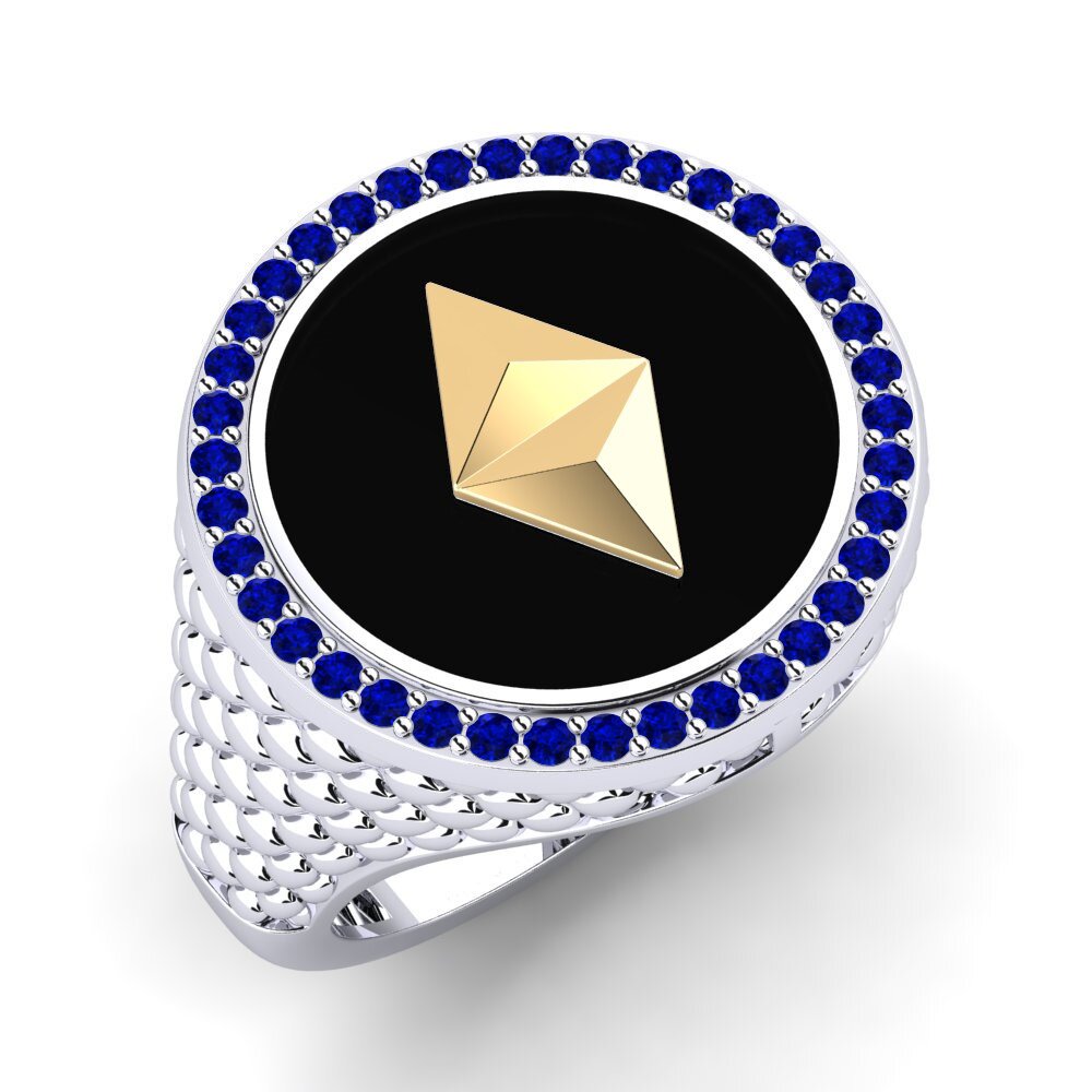 14ct White & Yellow Gold Sapphire Men's Ring Loroti