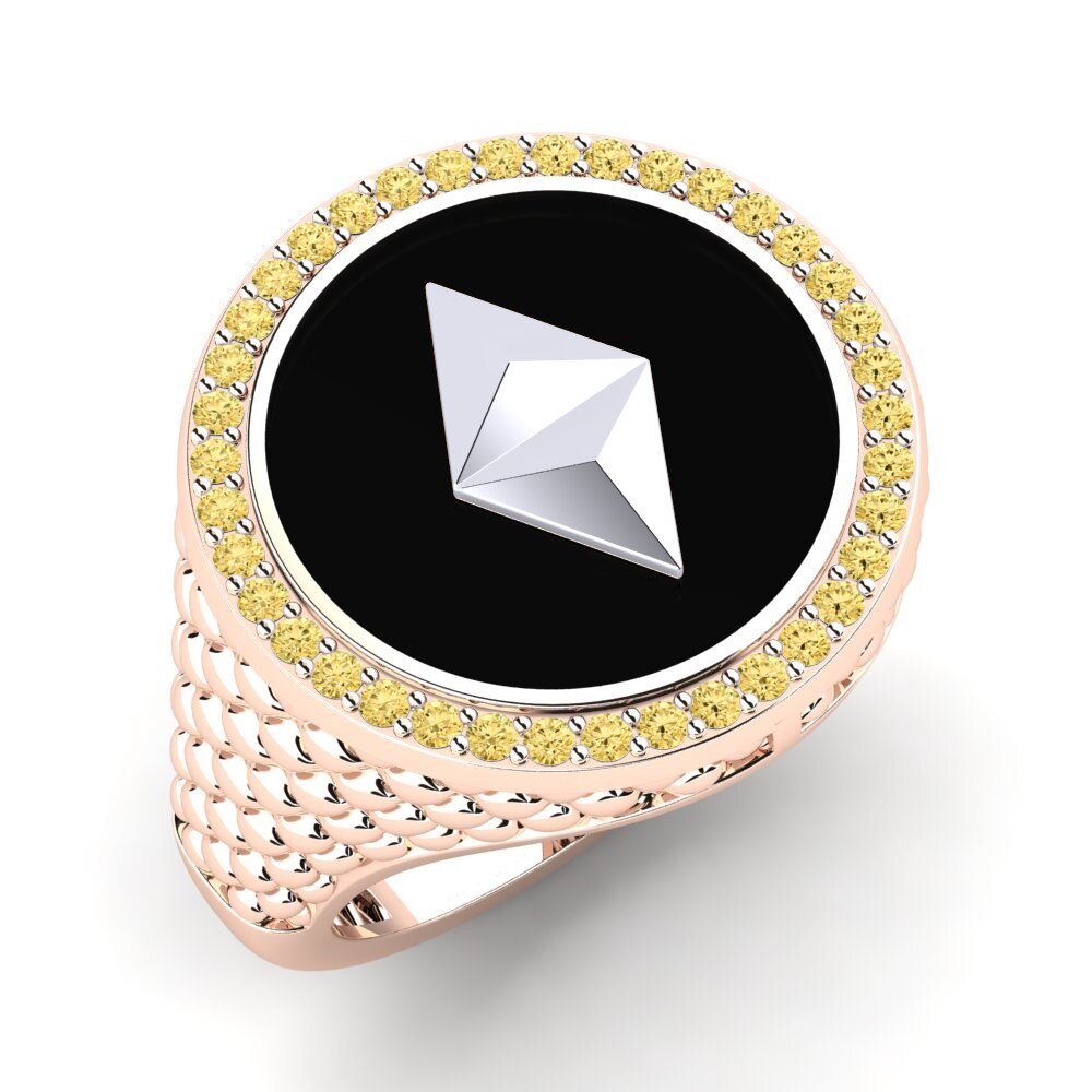 14ct Rose & White Gold Yellow Diamond Men's Ring Loroti