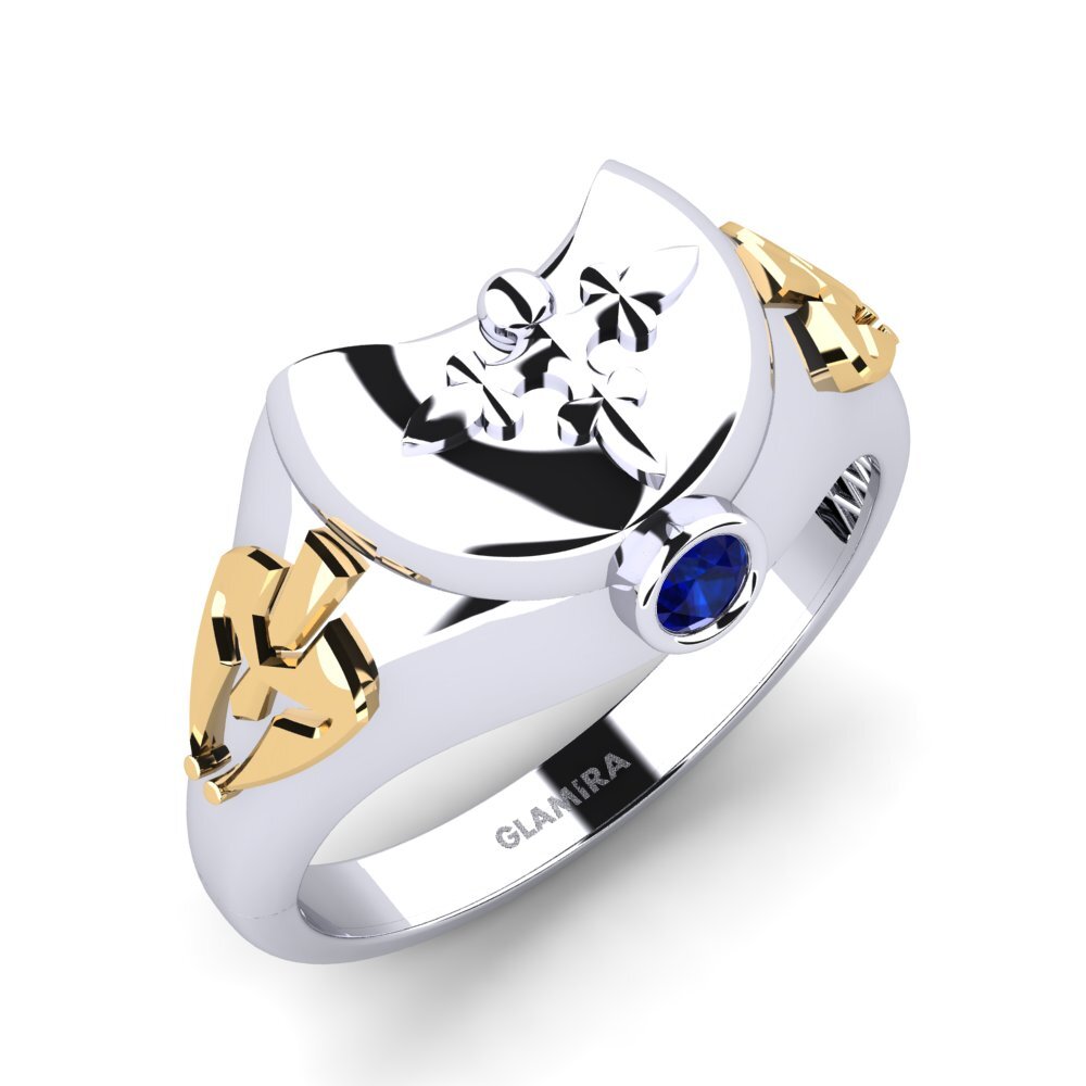 14ct White & Yellow Gold Sapphire Men's Ring Scelfi