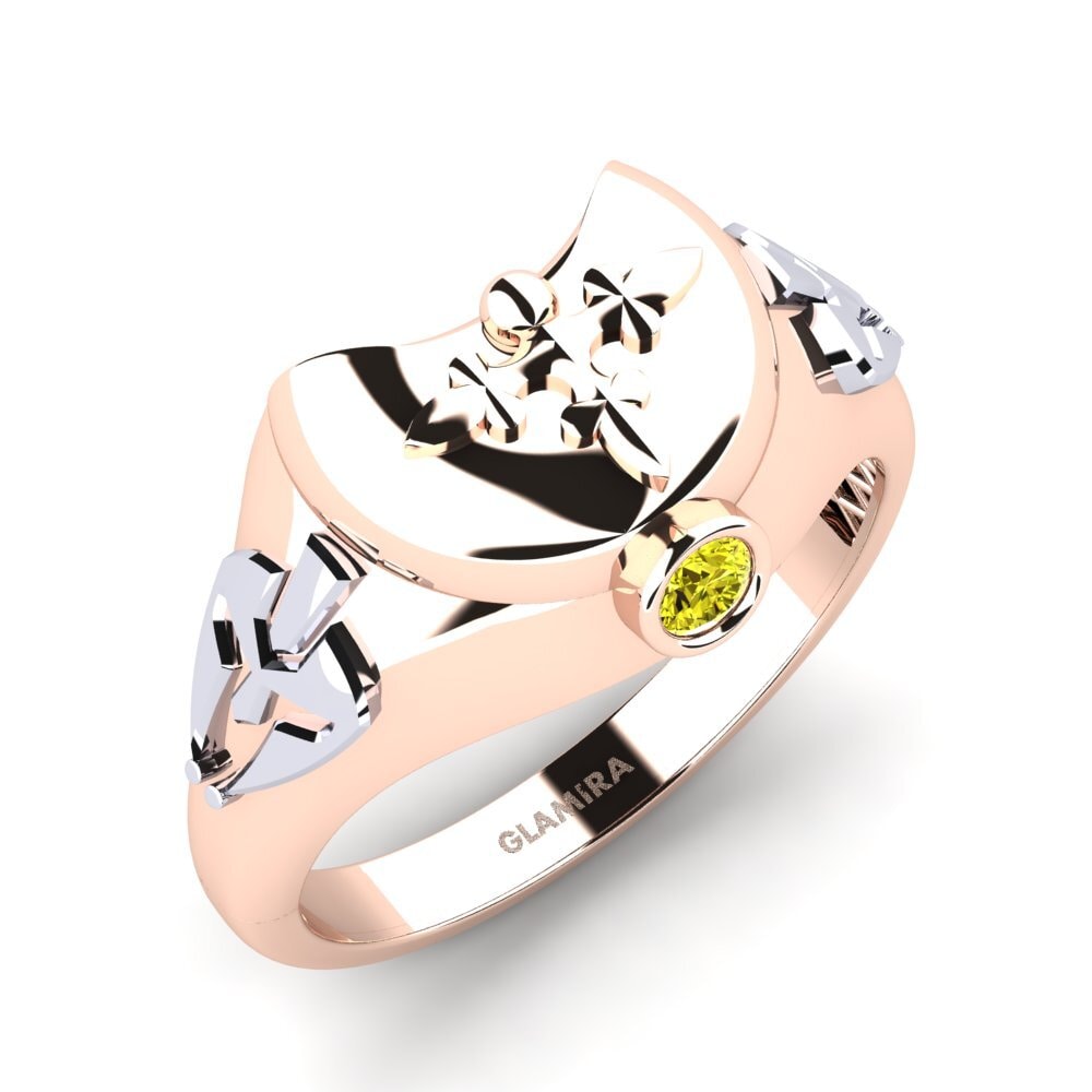 14ct Rose & White Gold Yellow Diamond Men's Ring Scelfi