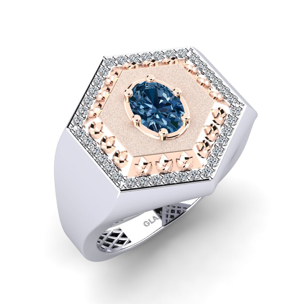 14ct White & Rose Gold Blue Diamond Men's Ring Utolde