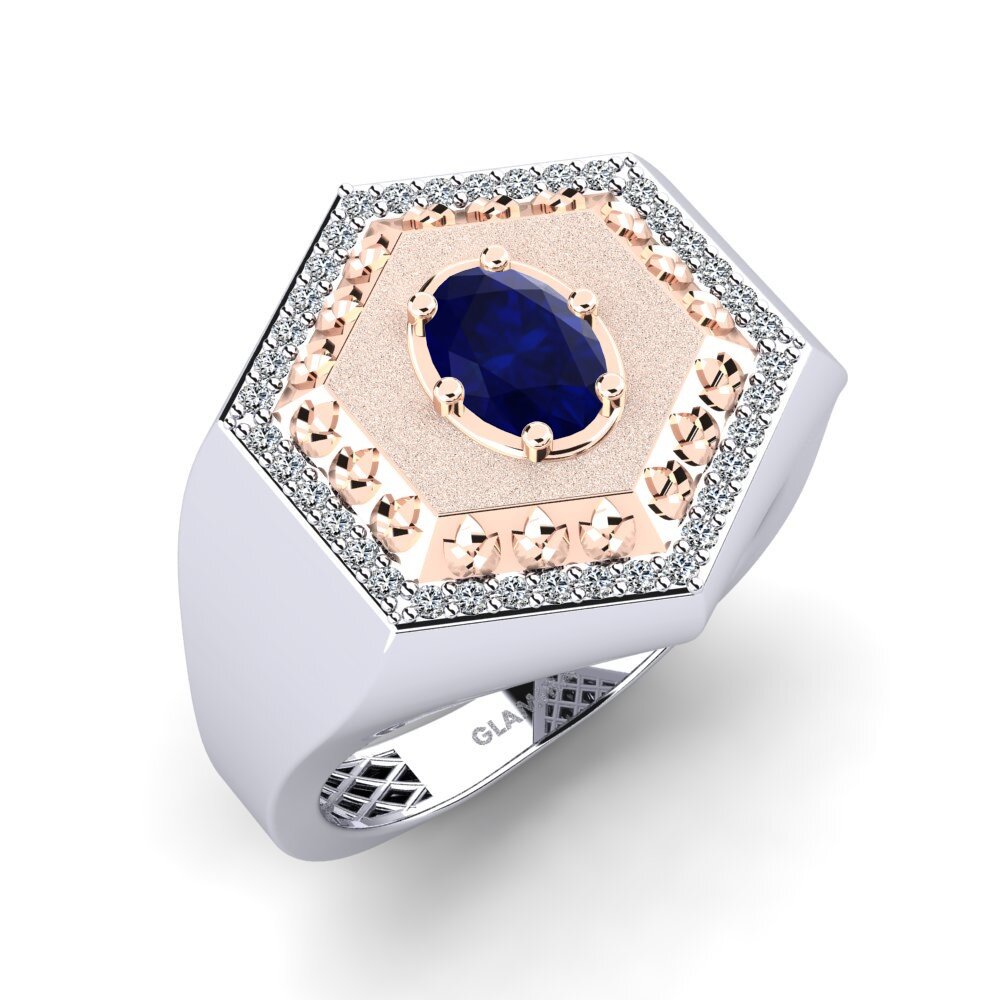 14ct White & Rose Gold Sapphire Men's Ring Utolde