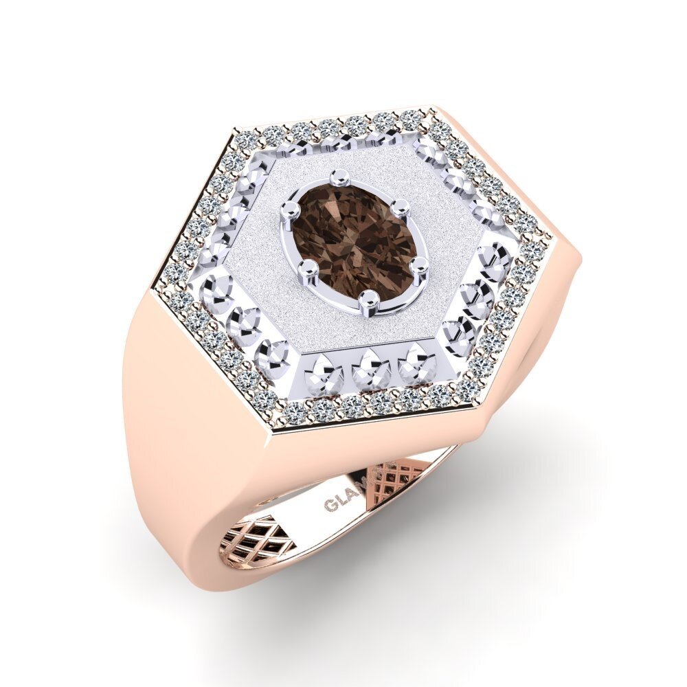 Or Rose& Blanc 9k Quartz Fumé Bague pour homme Utolde