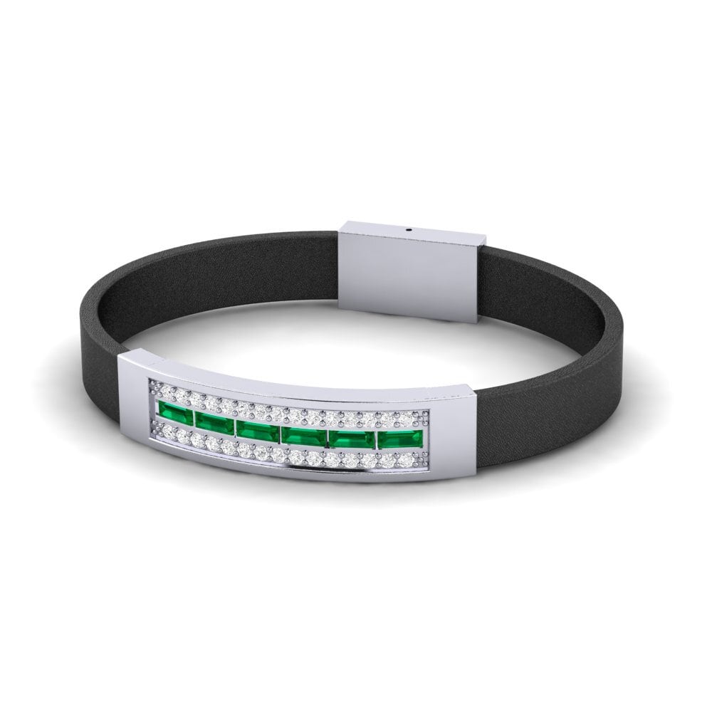18ct White Gold Green Zirconia Men's Bracelet Aedrody