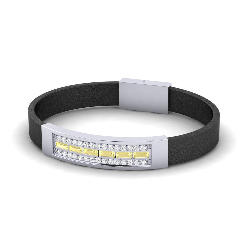 18ct White Gold Yellow Sapphire Men's Bracelet Aedrody