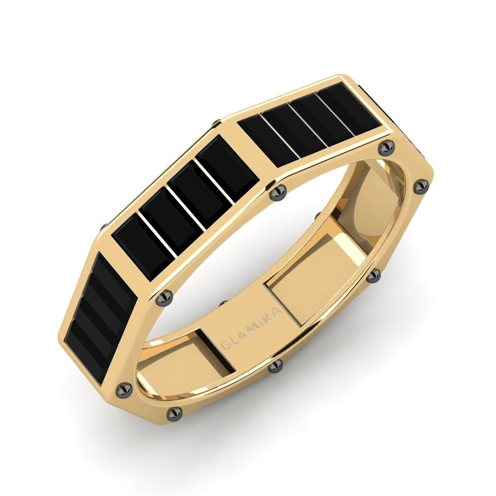 14k Oro Amarillo Ónix Negro Anillo de Hombre Aquata