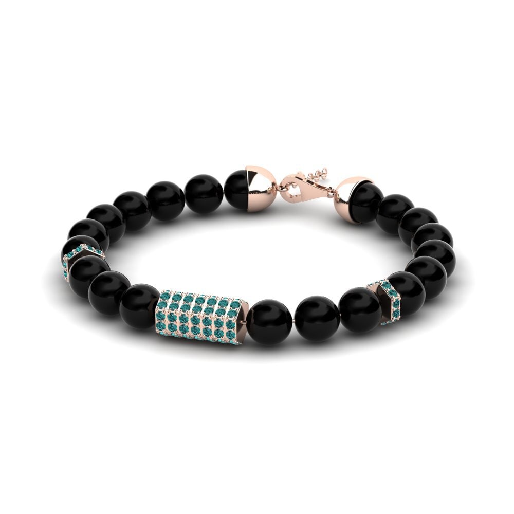 14ct Rose Gold Blue Diamond Men's Bracelet Burgata