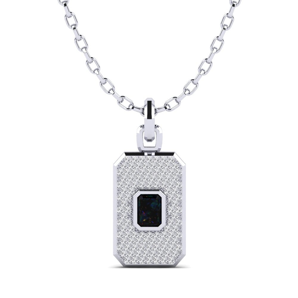 18ct White Gold Black Opal Men's Pendant Fasan