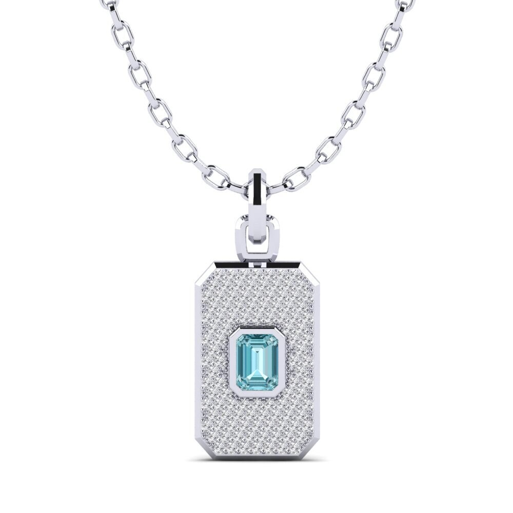 14ct White Gold Blue Zircon Men's Pendant Fasan