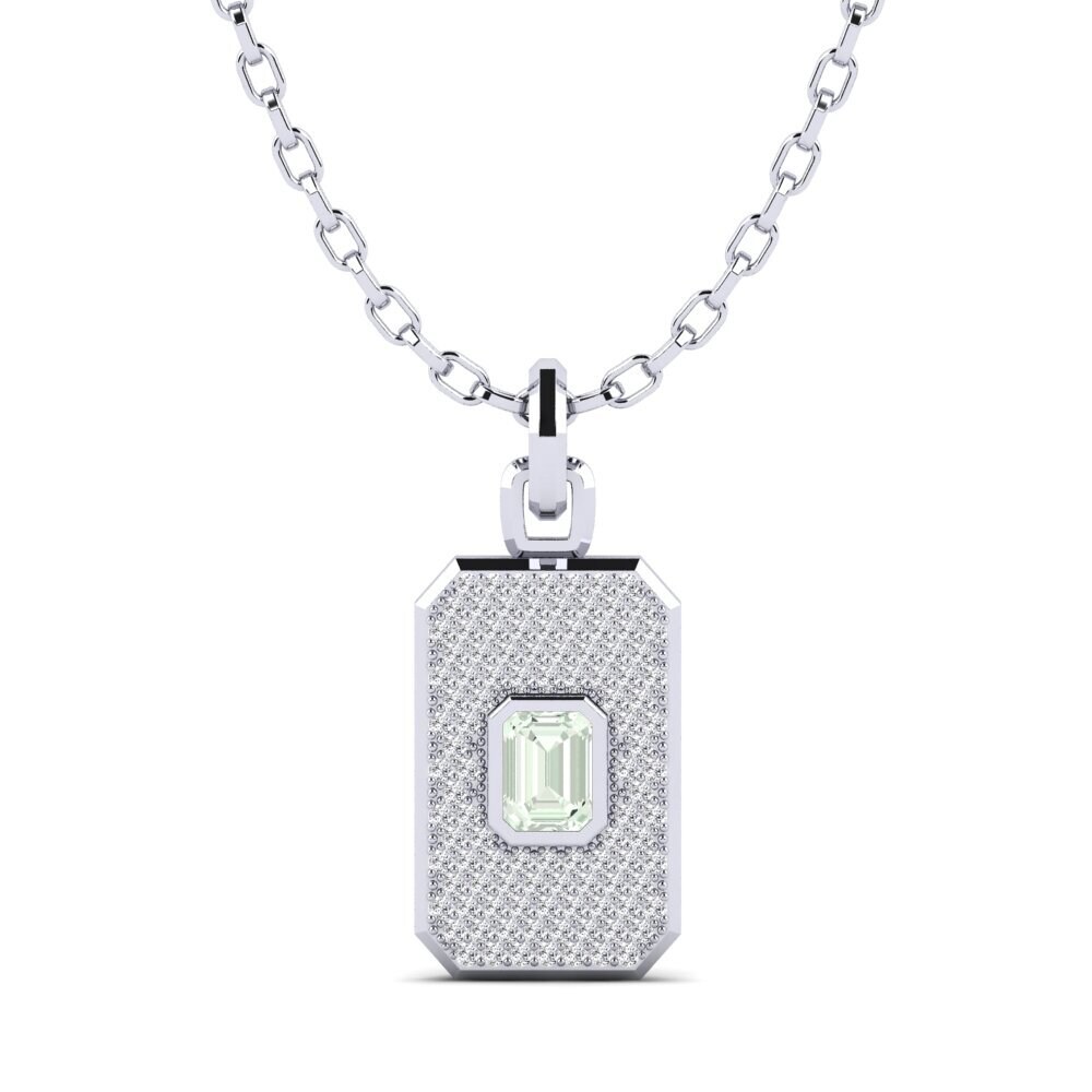 18ct White Gold Green Amethyst Men's Pendant Fasan