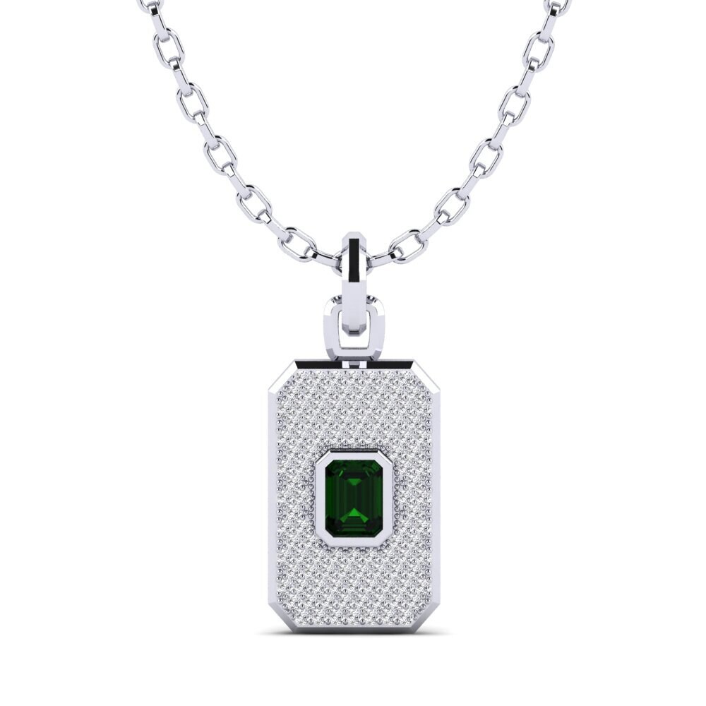 18ct White Gold Green Tourmaline Men's Pendant Fasan