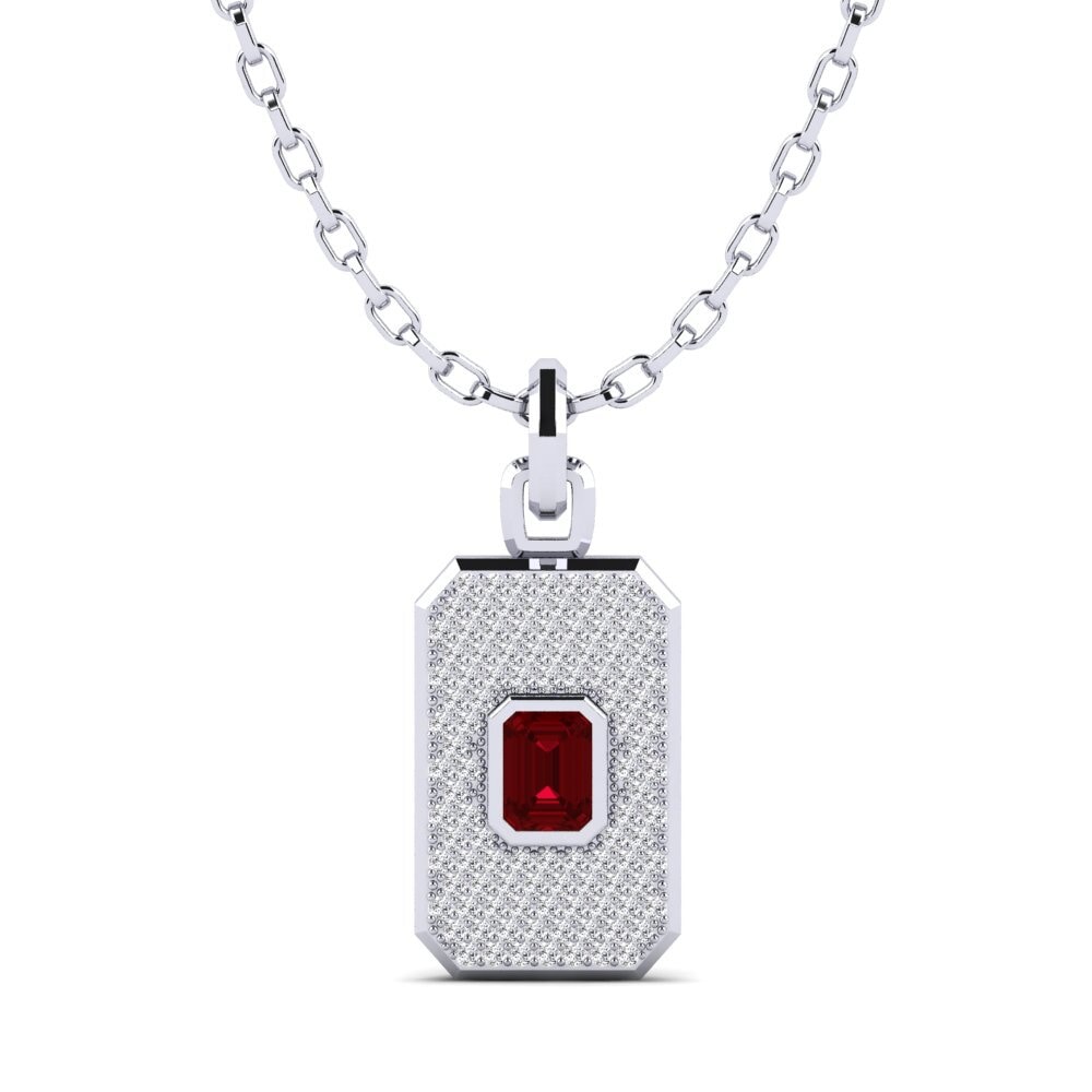 Weißgold 375 Roter Zirkonia Herren-Anhänger Fasan