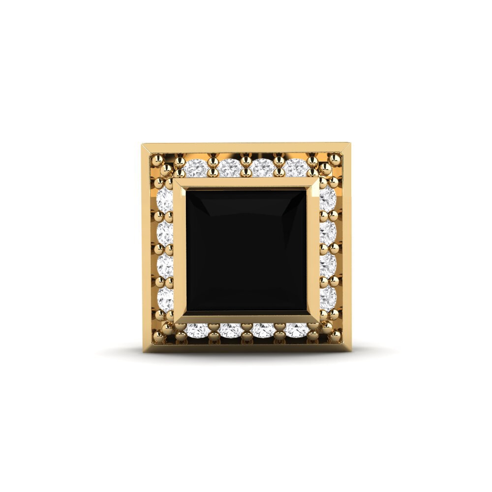 14ct Yellow Gold Princess Black Onyx Men's Earring Hewey