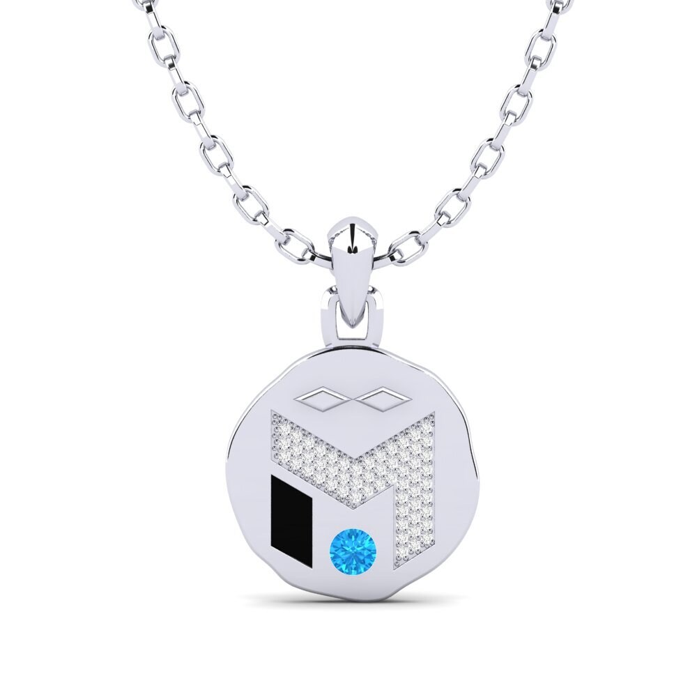 18ct White Gold Blue Topaz Men's Pendant Junts