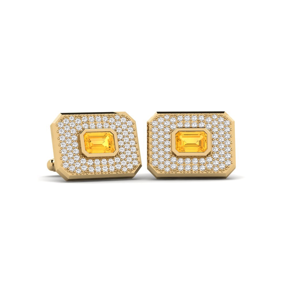Khuy măng sét Kunye Vàng 14K 2.04 Carat Đá Thạch Anh Vàng Fashion Kiểu Cắt Emerald