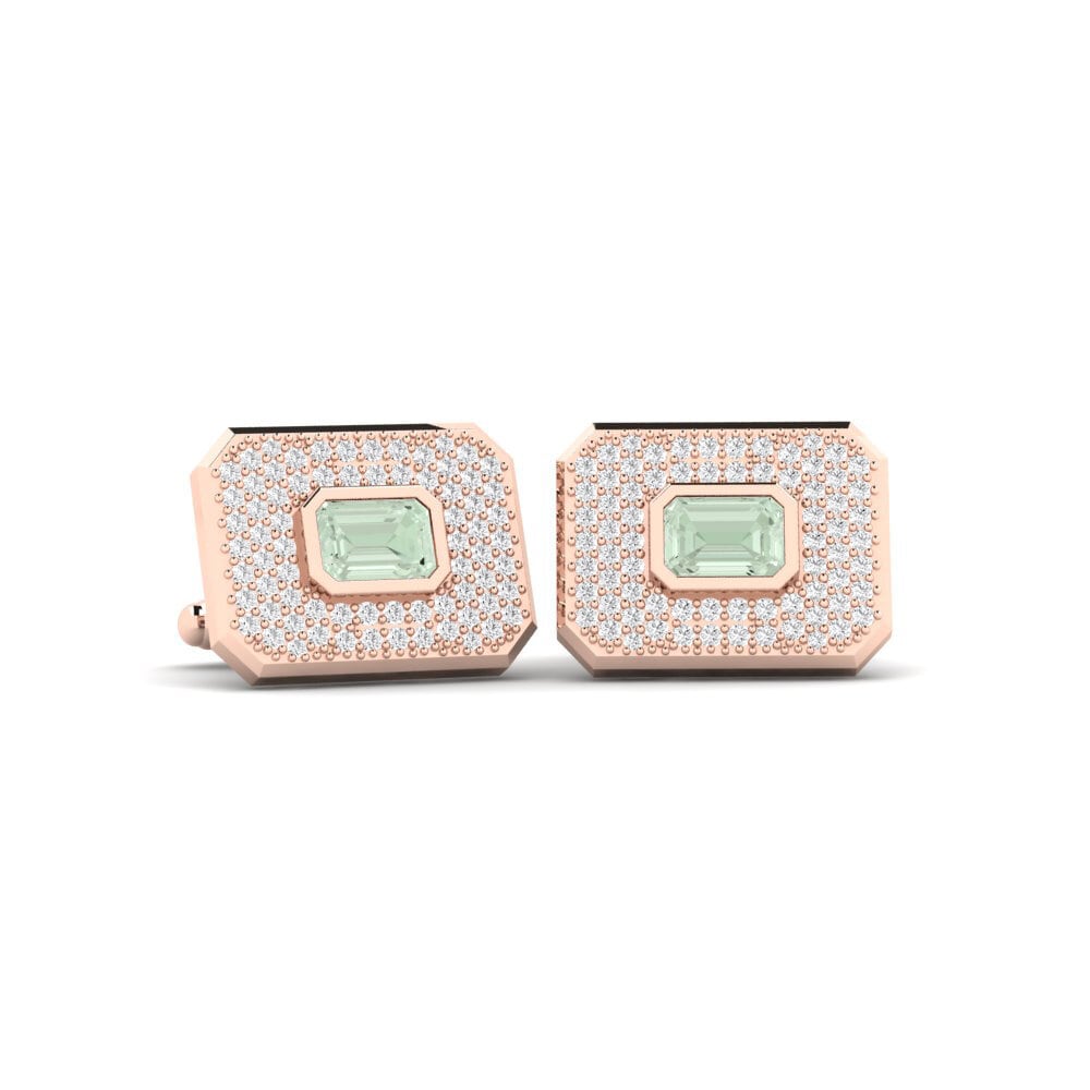 14ct Rose Gold Green Amethyst Cufflink Kunye