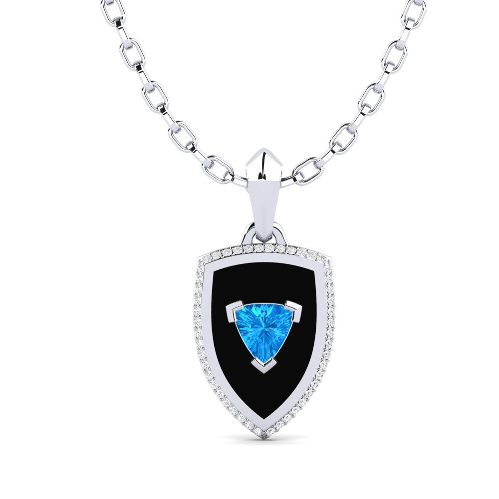 18ct White Gold Blue Topaz Men's Pendant Kwinta