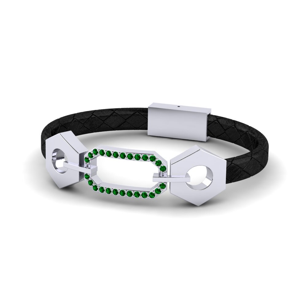 18ct White Gold Green Zirconia Men's Bracelet Patrisa