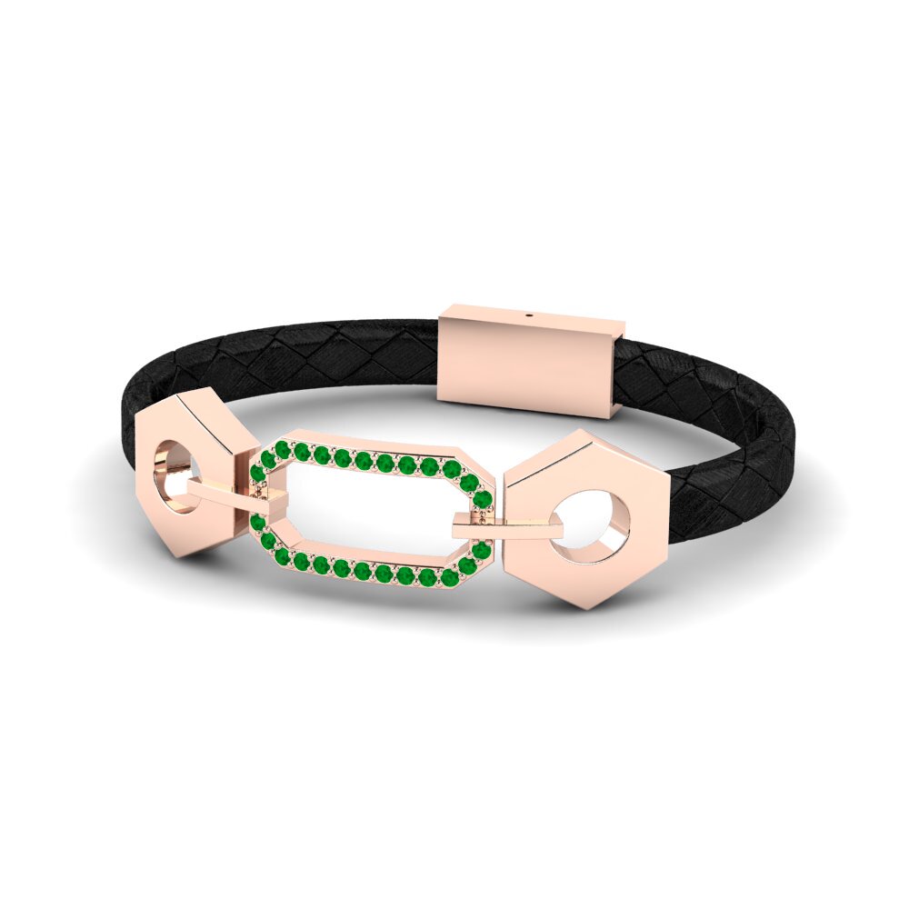 14ct Rose Gold Emerald Men's Bracelet Patrisa