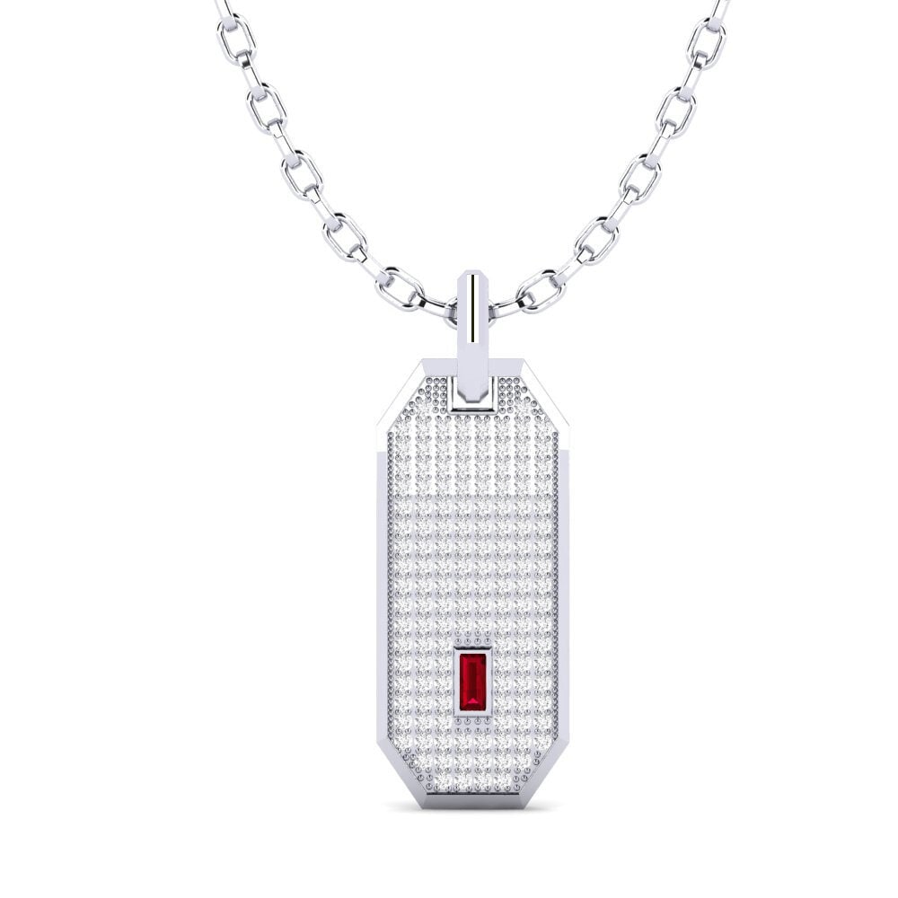 Weißgold 375 Roter Zirkonia Herren-Anhänger Pruva