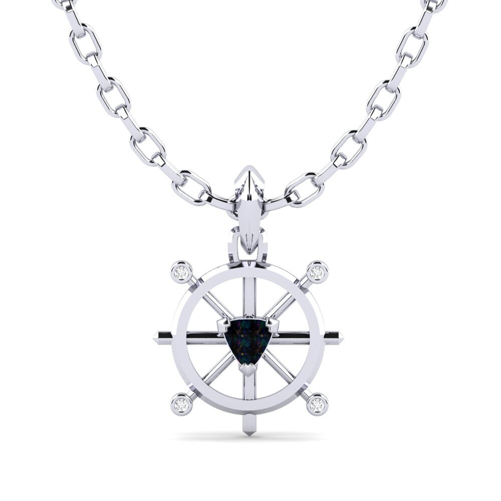 18ct White Gold Black Opal Men's Pendant Semirana