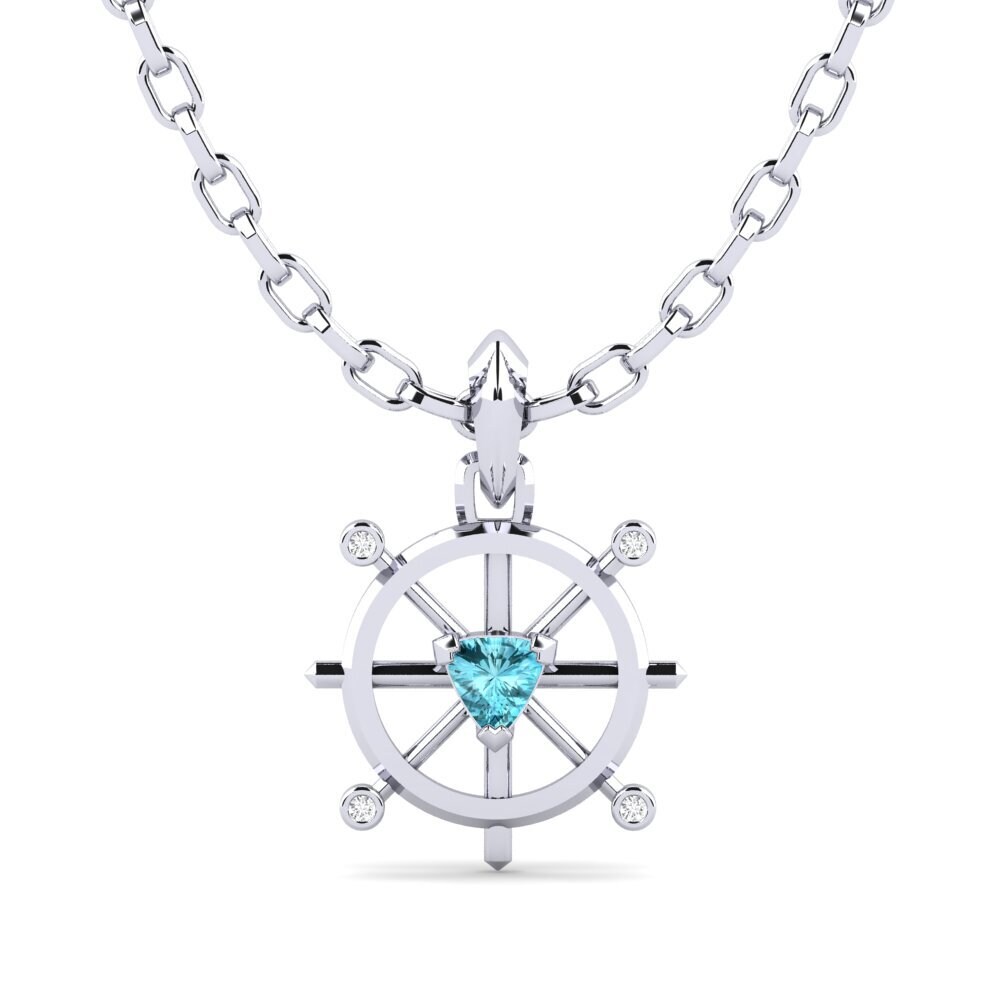 14ct White Gold Blue Zircon Men's Pendant Semirana