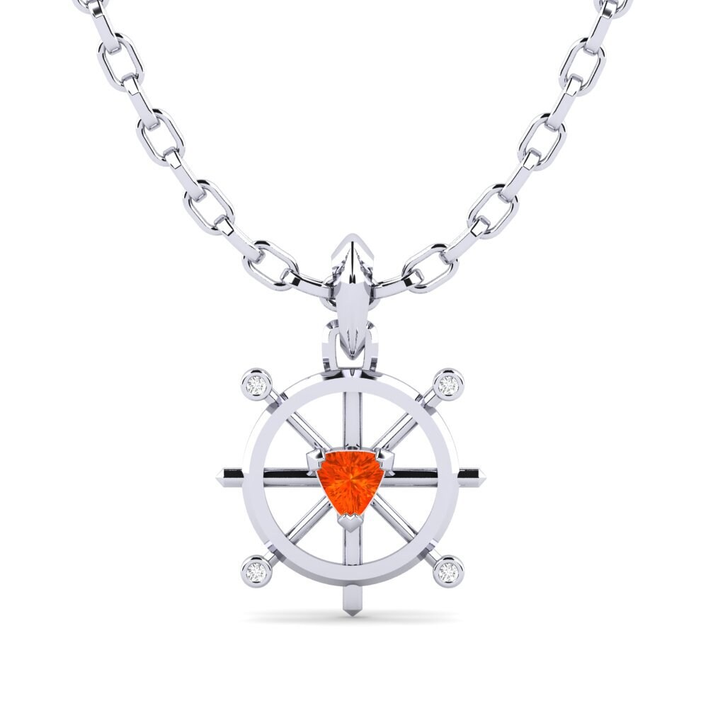 14ct White Gold Fire Opal Men's Pendant Semirana