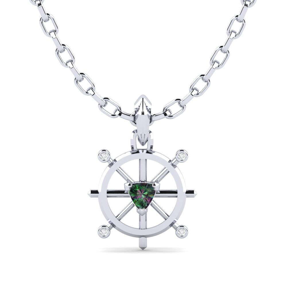 14ct White Gold Mystic Topaz Men's Pendant Semirana