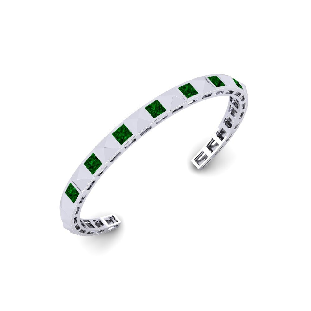 18ct White Gold Green Zirconia Men's Bracelet Teuga