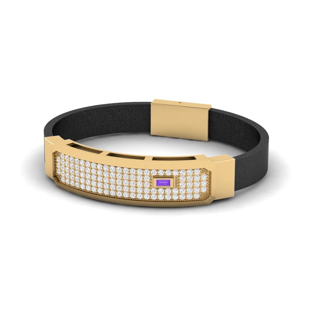 18ct Yellow Gold Amethyst Men's Bracelet Tramola