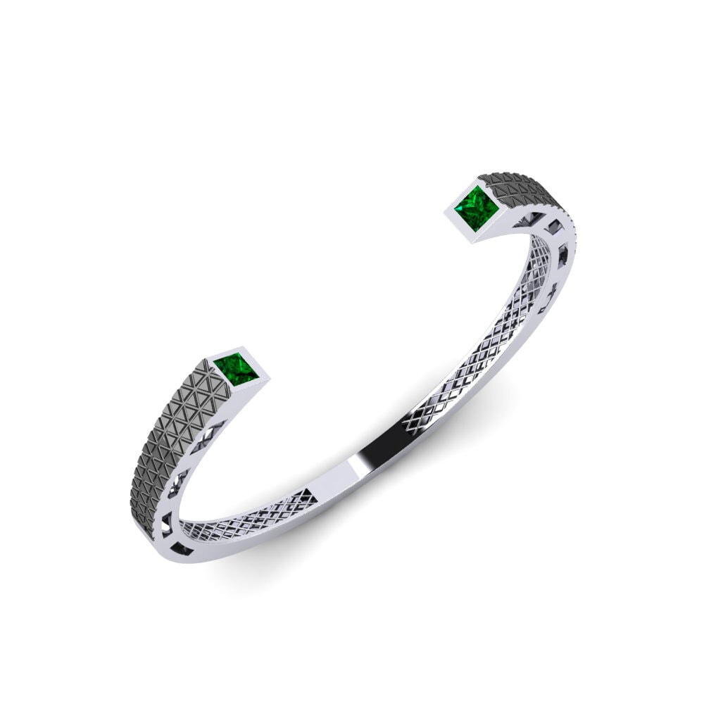 18ct White Gold Green Zirconia Men's Bracelet Tweedledum