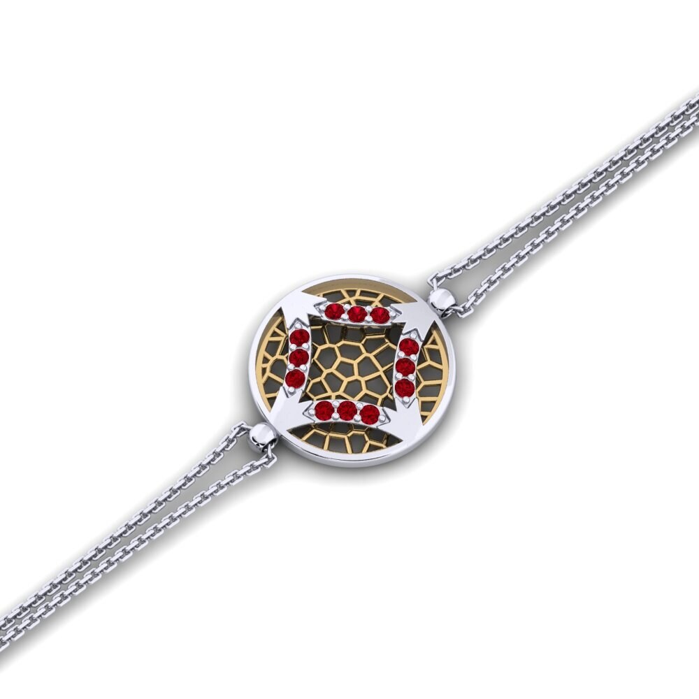 9ct White & Yellow Gold Red Zirconia Women's Bracelet Cefgon