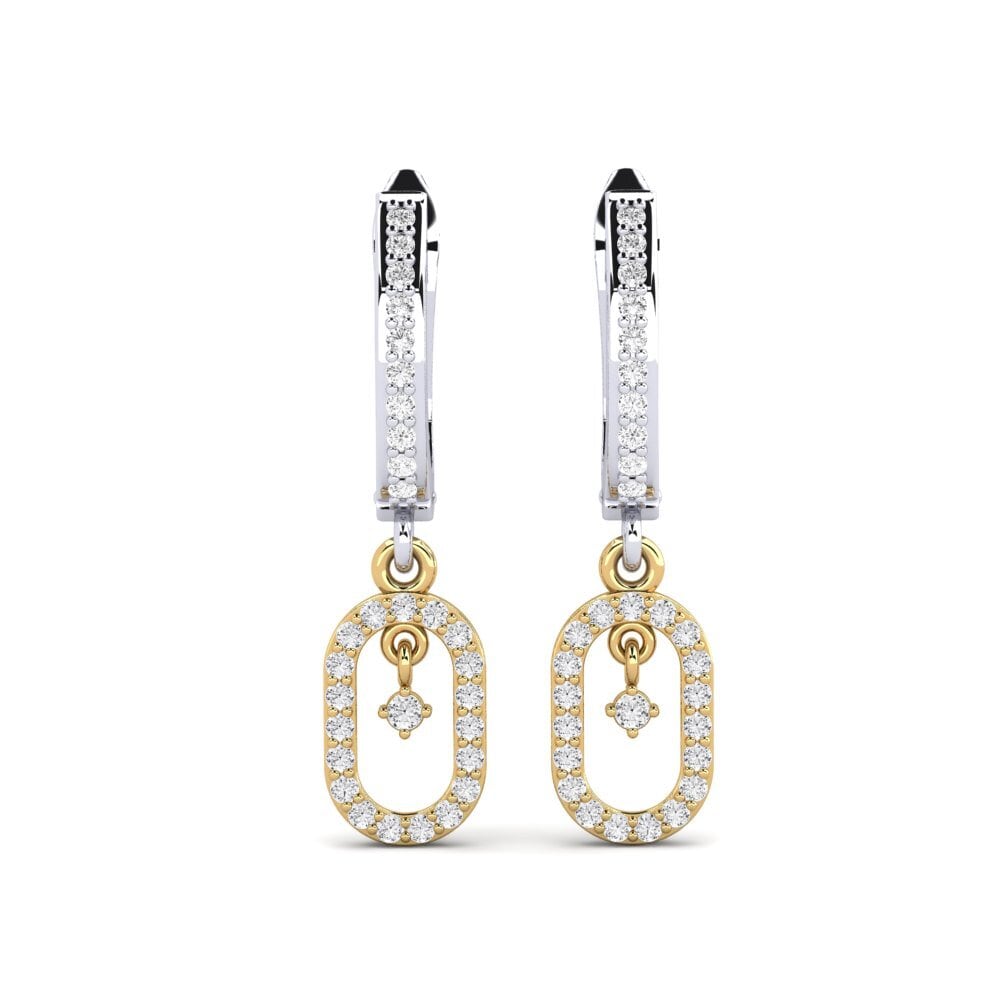 Boucles D'Oreilles Saphir - Or Jaune Et Blanc 750/‰ - Avec Diamants - Occasion Superbe État