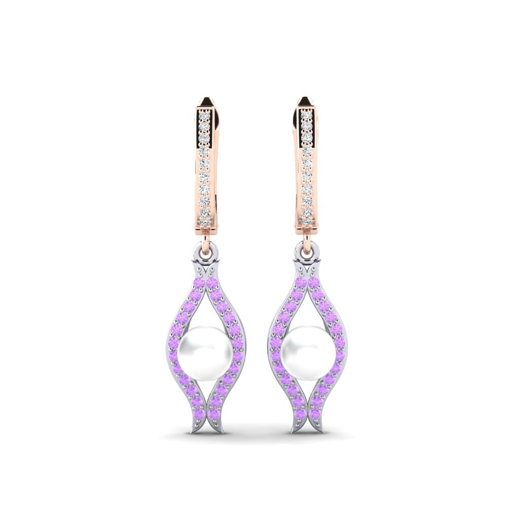 9ct Rose & White Gold Amethyst Women's Earring Haspe