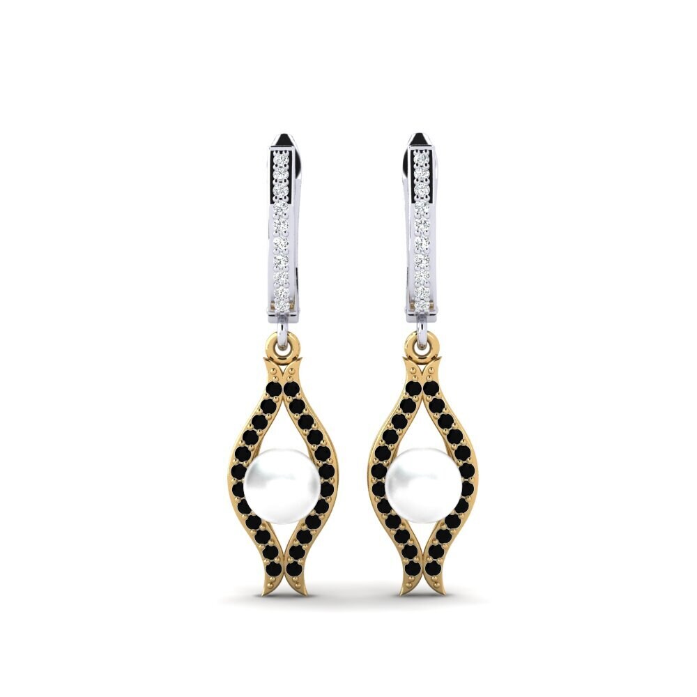 18ct White & Yellow Gold Black Sapphire Women's Earring Haspe