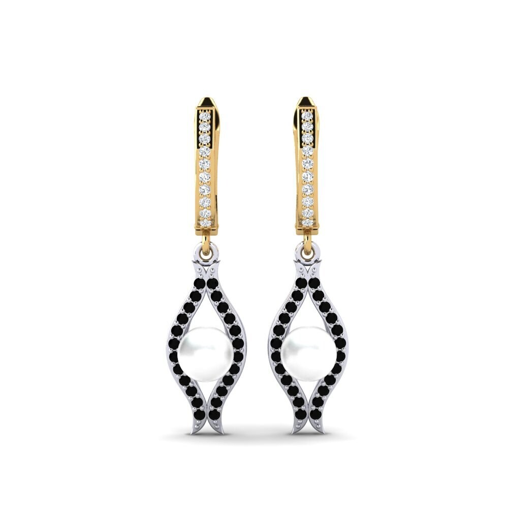 14ct Yellow & White Gold Black Sapphire Women's Earring Haspe