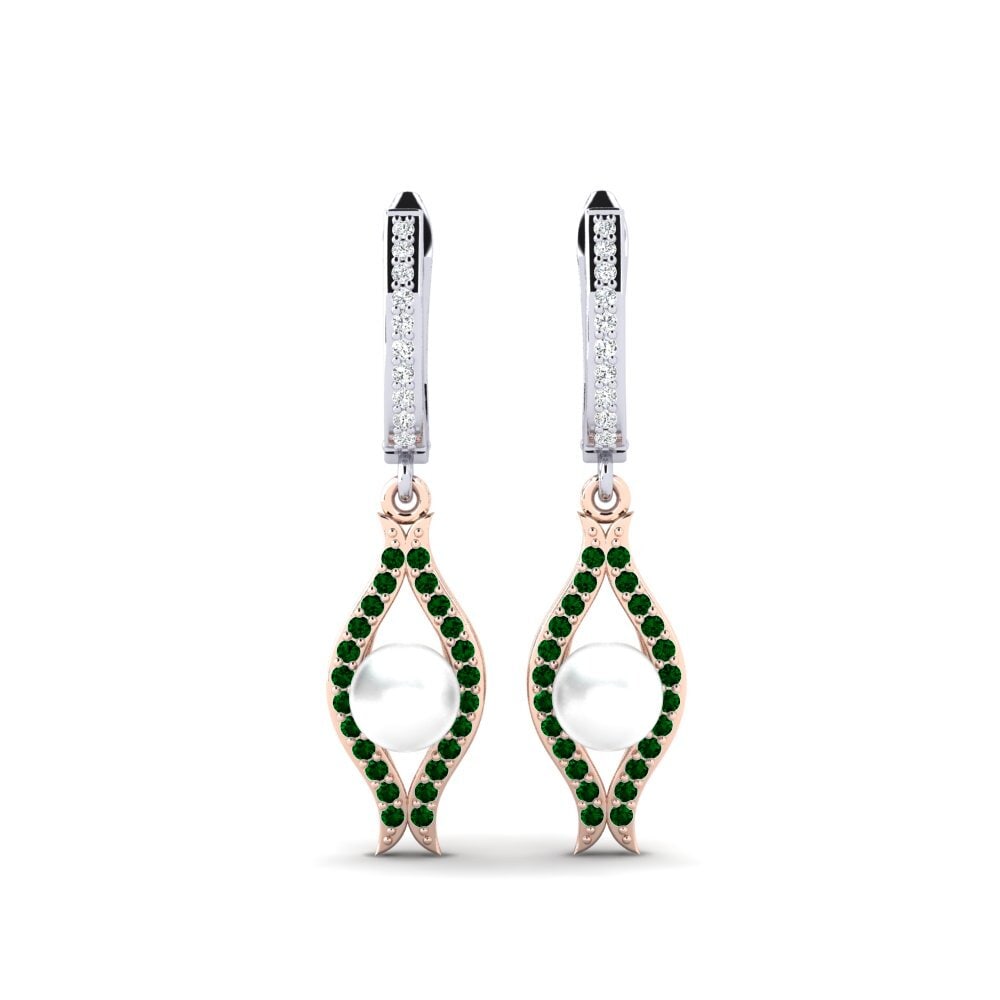14ct White & Rose Gold Green Zirconia Women's Earring Haspe