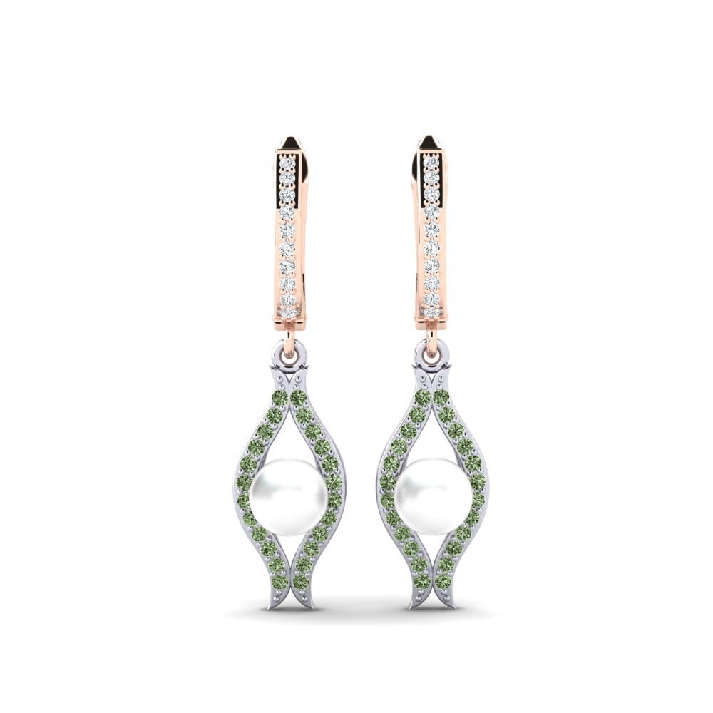 9ct Rose & White Gold Green Diamond Women's Earring Haspe