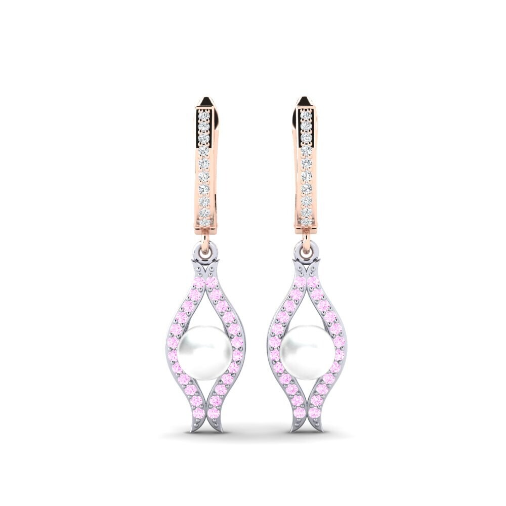 9ct Rose & White Gold Pink Sapphire Women's Earring Haspe