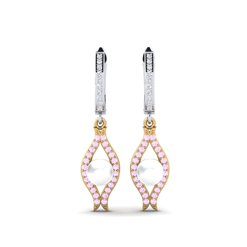 18ct White & Yellow Gold Pink Sapphire Women's Earring Haspe