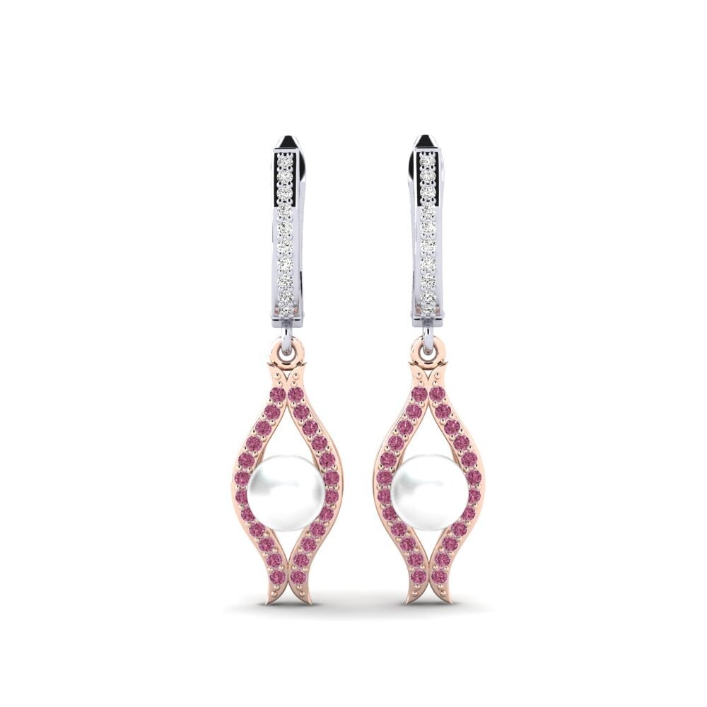 14ct White & Rose Gold Rhodolite Garnet Women's Earring Haspe