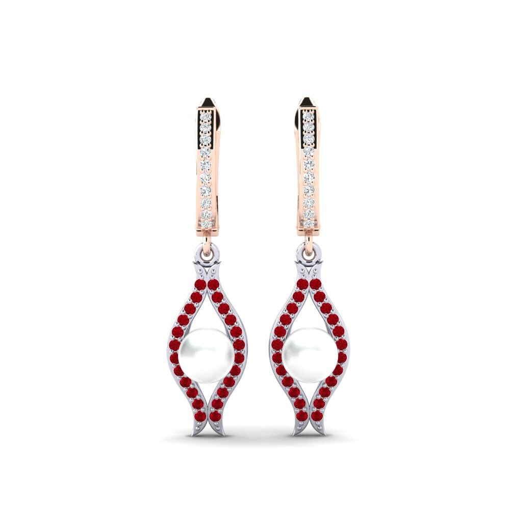 9ct Rose & White Gold Red Zirconia Women's Earring Haspe