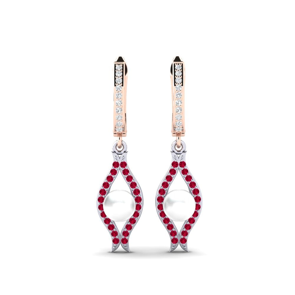 9ct Rose & White Gold Ruby Women's Earring Haspe