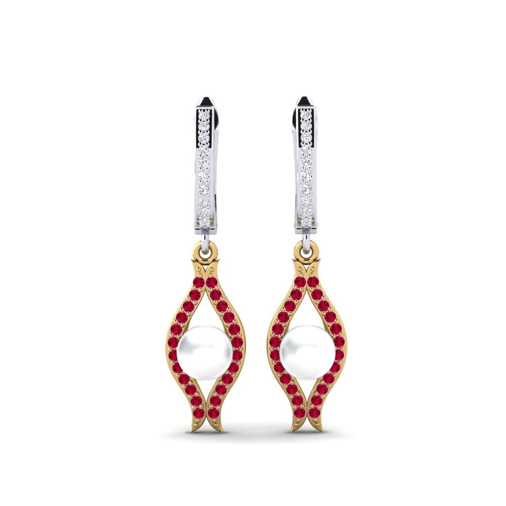 18ct White & Yellow Gold Ruby Women's Earring Haspe