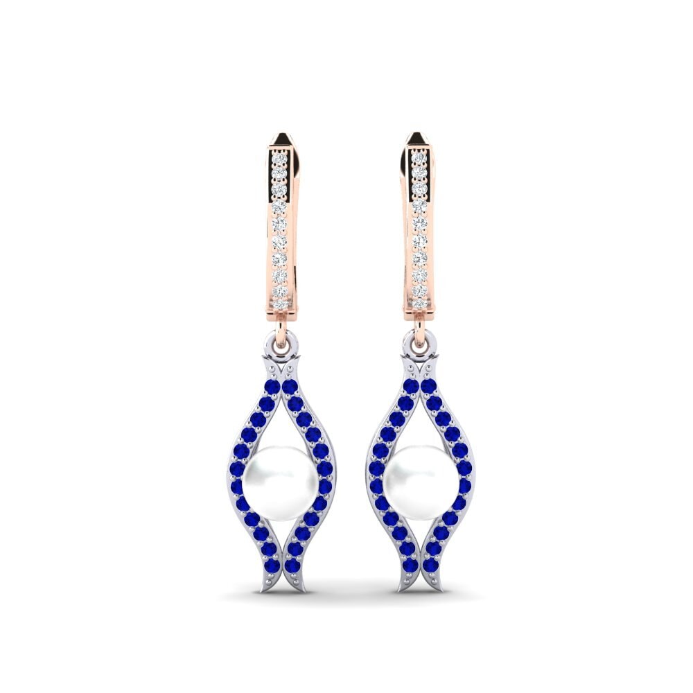 9ct Rose & White Gold Sapphire Women's Earring Haspe