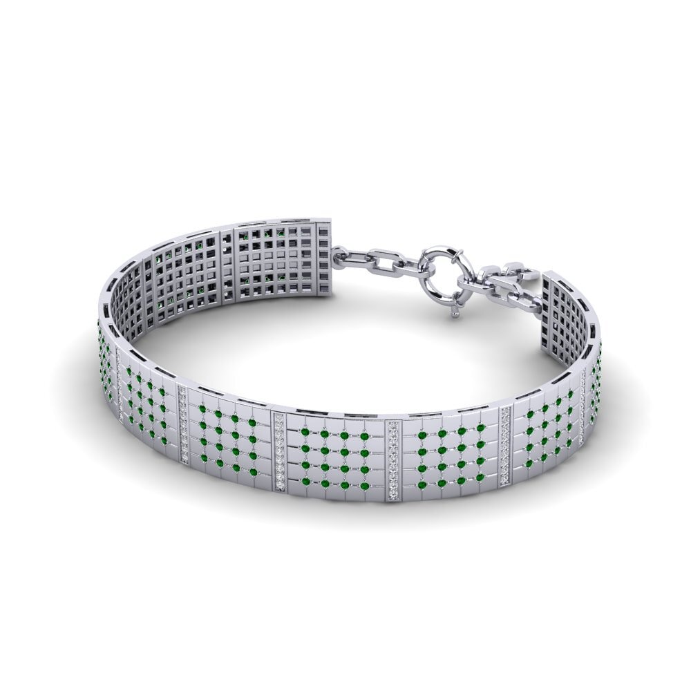 18ct White Gold Green Zirconia Men's Bracelet Dogue
