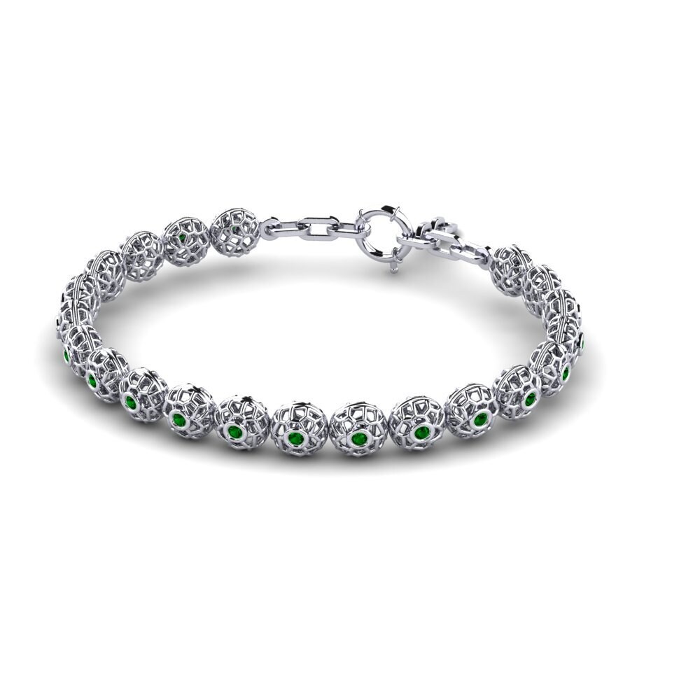18ct White Gold Green Zirconia Men's Bracelet Dryas