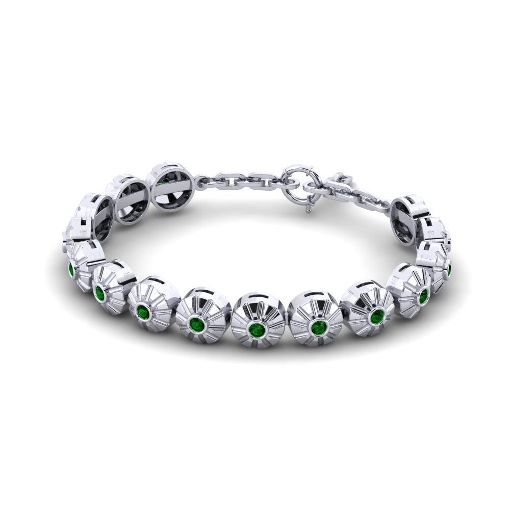 18ct White Gold Green Zirconia Men's Bracelet Elsam